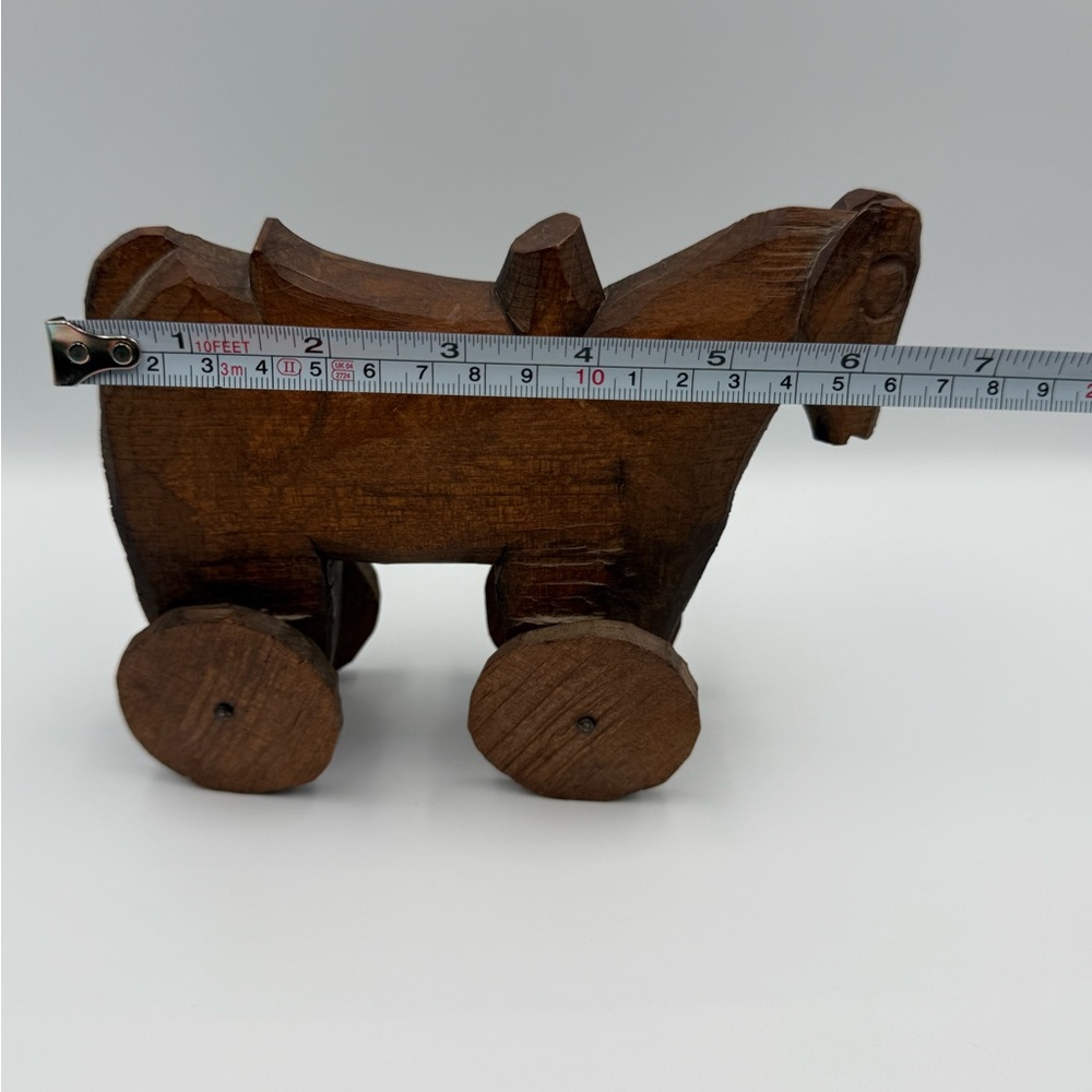 Vintage Primitive Folk Art Hand Carved Wooden Horse On Wheels - Picture 10 of 10